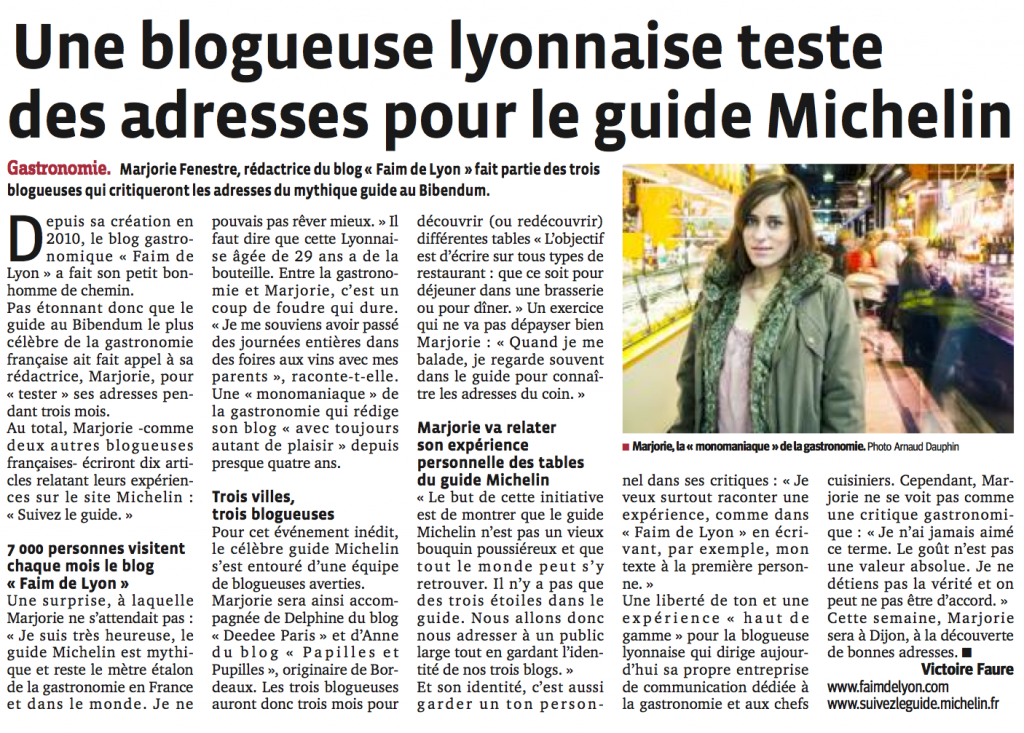 Une blogueuse lyonnaise teste des adresses pour le guide Michelin